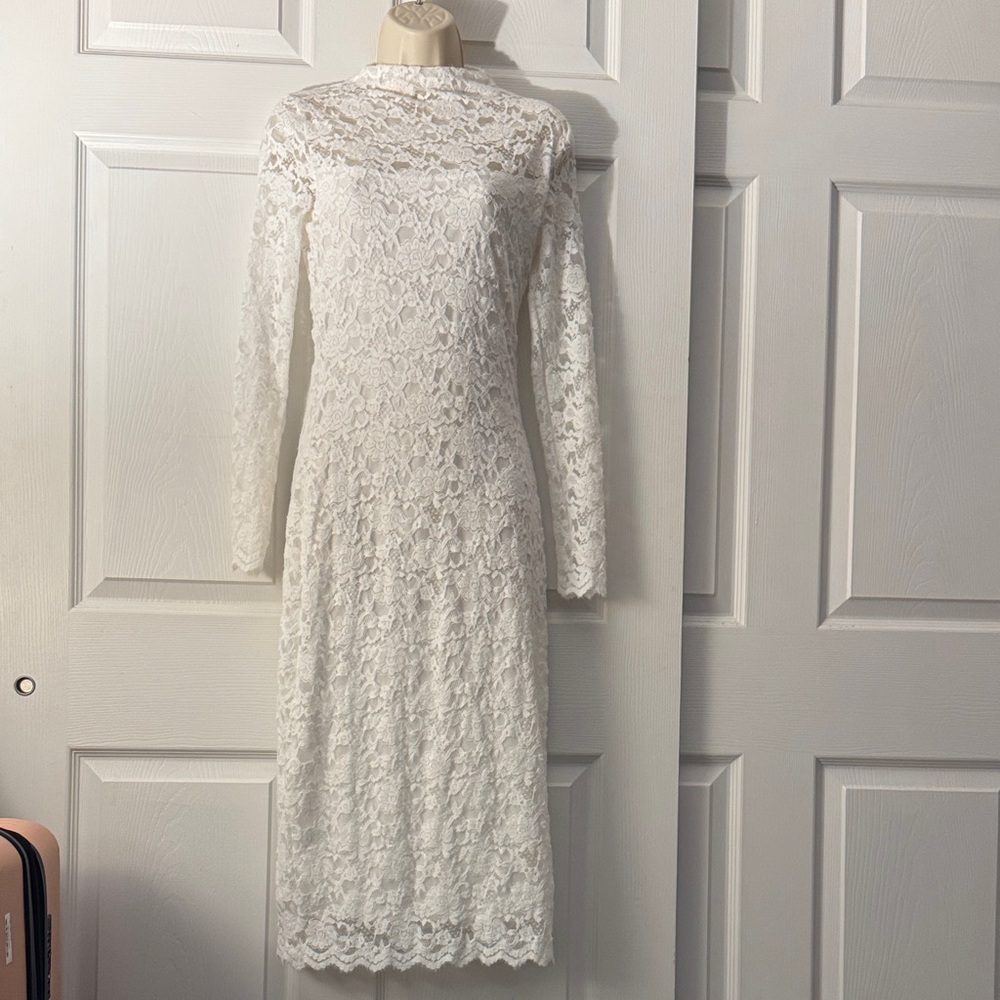 Steve Madden White Long Sleeve Lace Midi Dress
